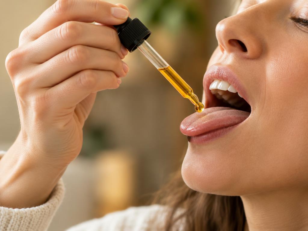 Placing VitalFlush drops under the tongue
