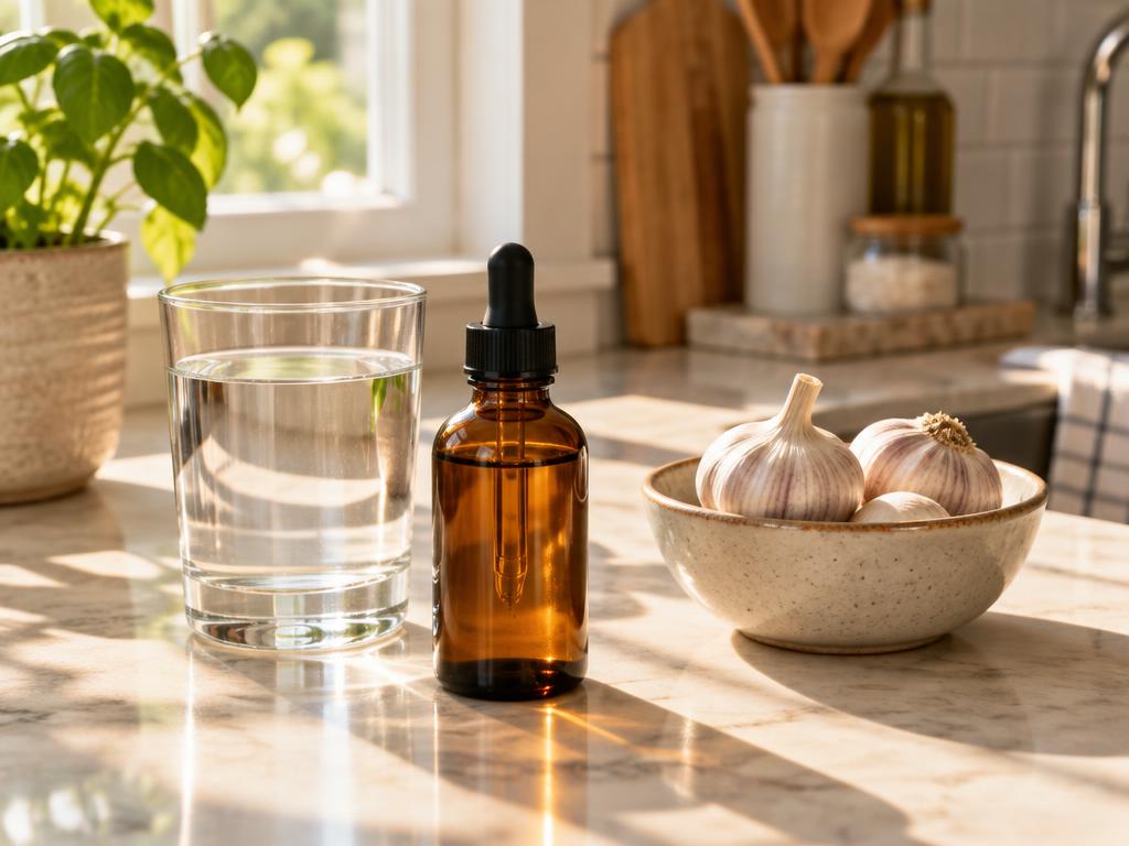VitalFlush bottle on a kitchen bench as part of a morning routine